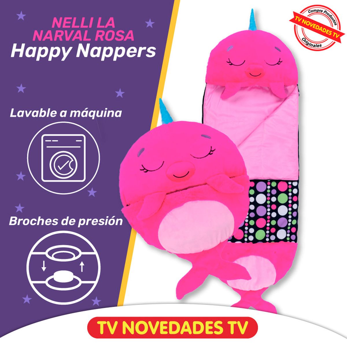HAPPY NAPPERS - Saco De Dormir Para Niños Happy Nappers Narval Rosa Mediano