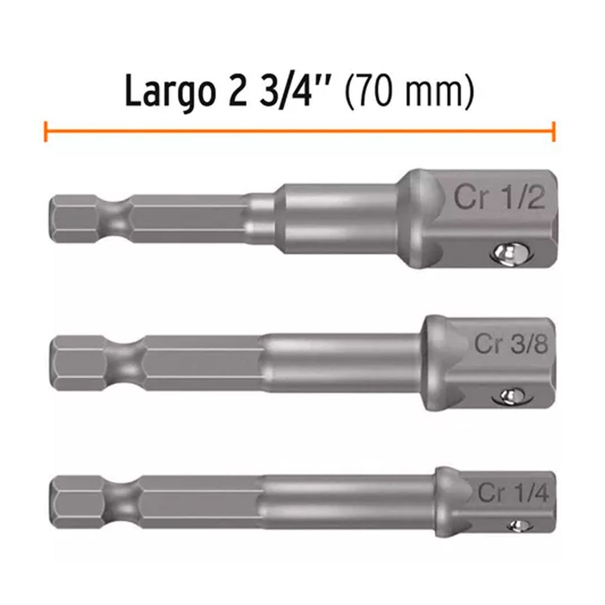 TRUPER - Juego Copa Taladro 3 Adaptadores 1/4,3/8, 1/2 LG 3 Truper