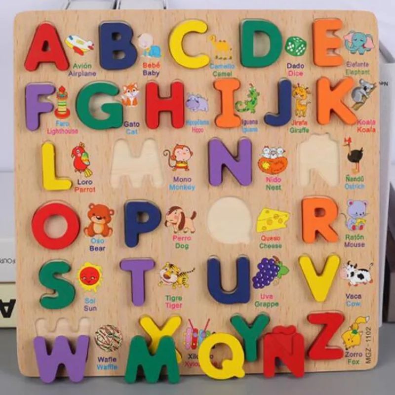 GENERICO - Rompecabezas letras alfabeto madera aprendizaje ingles abc