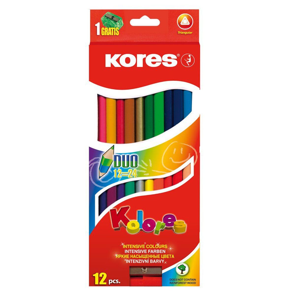 KORES - Colores kores triangulares doble punta x 12 uds