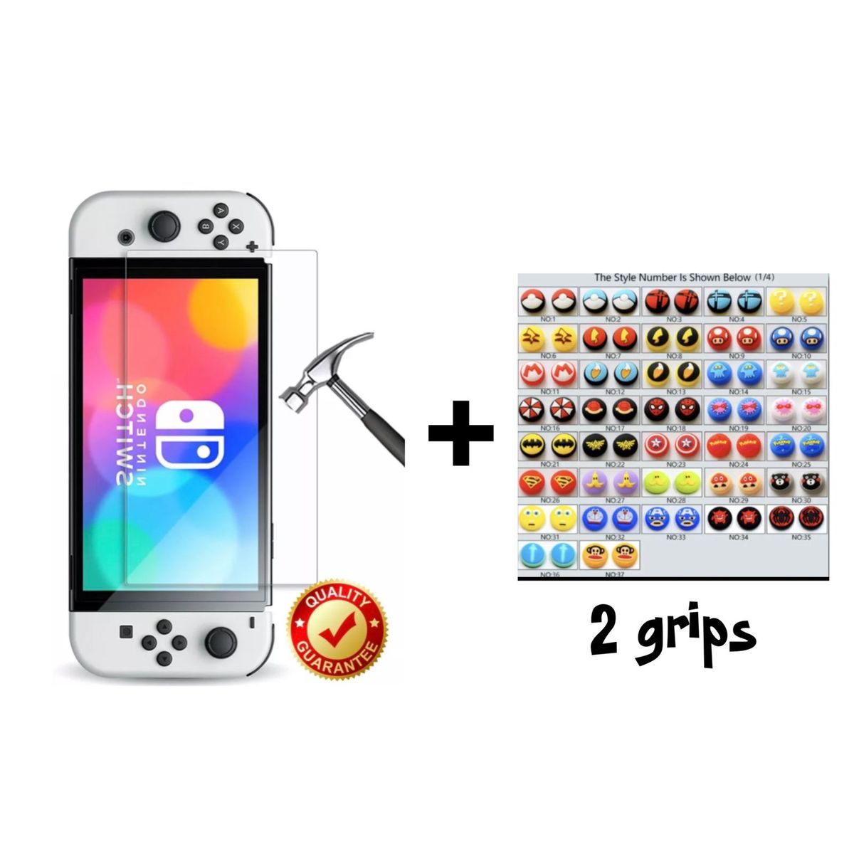 GENERICO - Vidrio Templado + 2 Grips Para Switch Oled