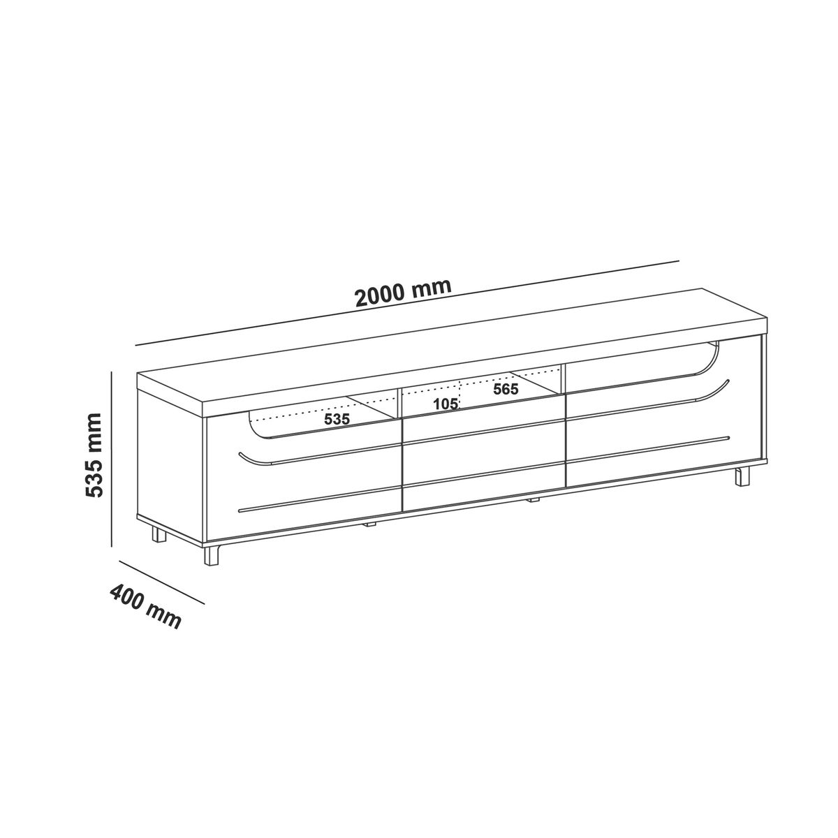 BERTOLINI - Mueble para TV Moderno 75 en MPD 200cm Pino Con Blanco