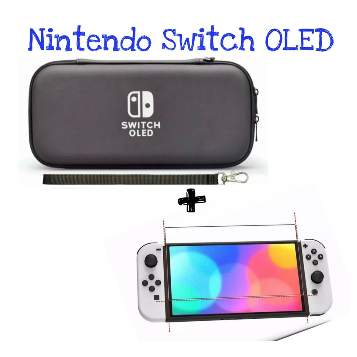GENERICO - Estuche Rigido Negro + Vidrio Templado Para Switch Oled
