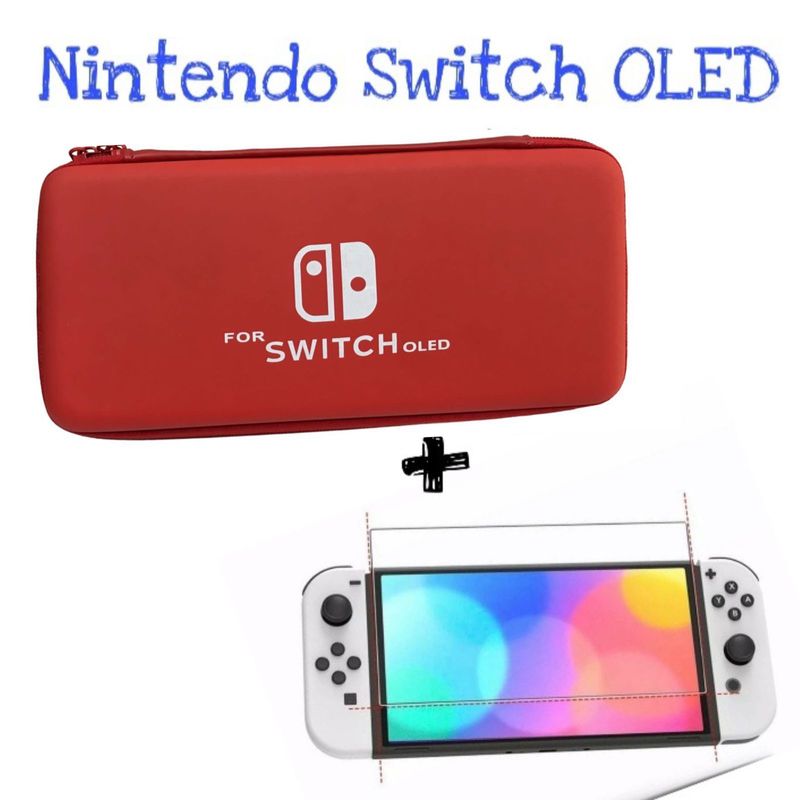 GENERICO - Estuche Rigido Rojo + Vidrio Templado Para Switch Oled