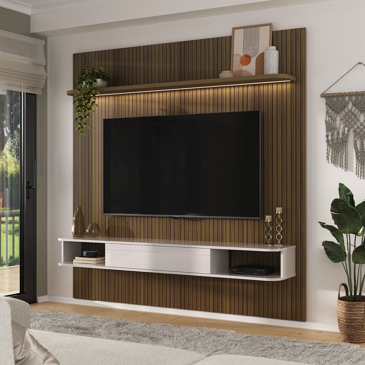 BERTOLINI - Mueble para TV 75 en MPD 180cm incluye Luces LED y Soporte para TV-