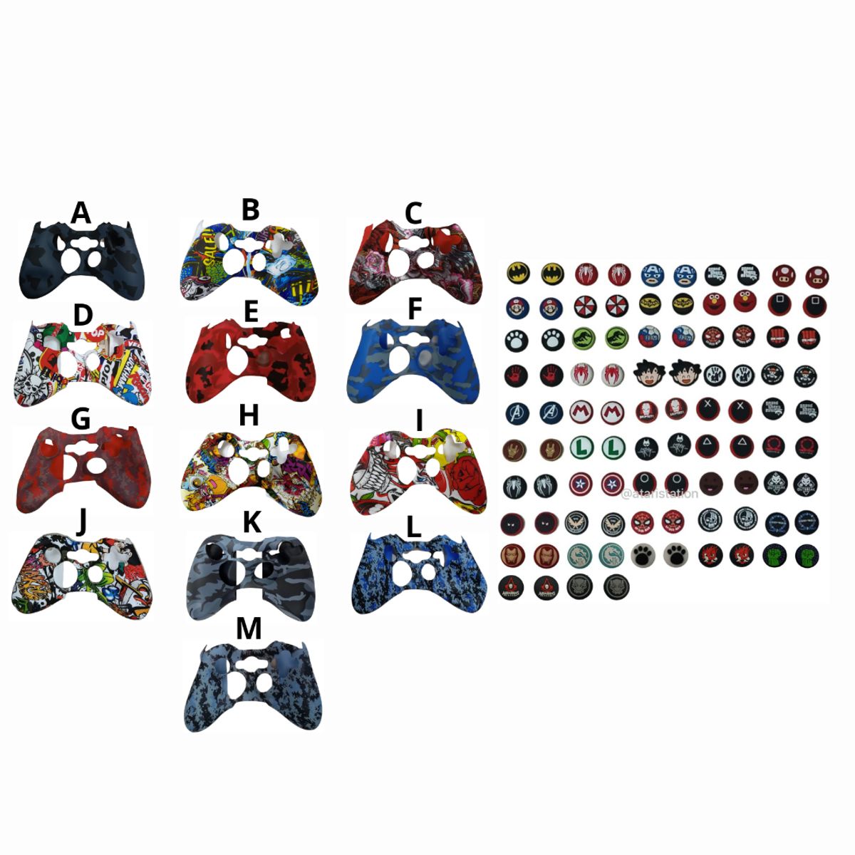 GENERICO - Protector Funda Silicona Con Diseño + 2 Grips Para Control Xbox 360