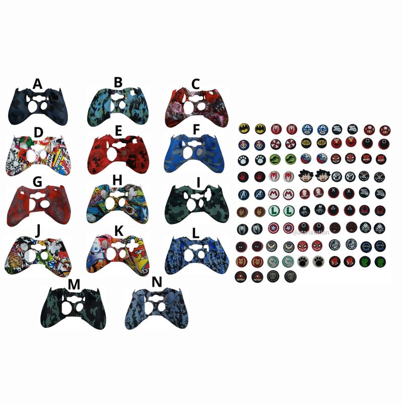 GENERICO - Protector Funda Silicona Con Diseño + 2 Grips Para Control Xbox 360