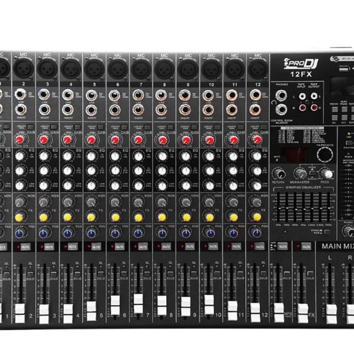 PRO DJ - Mezclador Análogo PRO DJ 12FX Negro