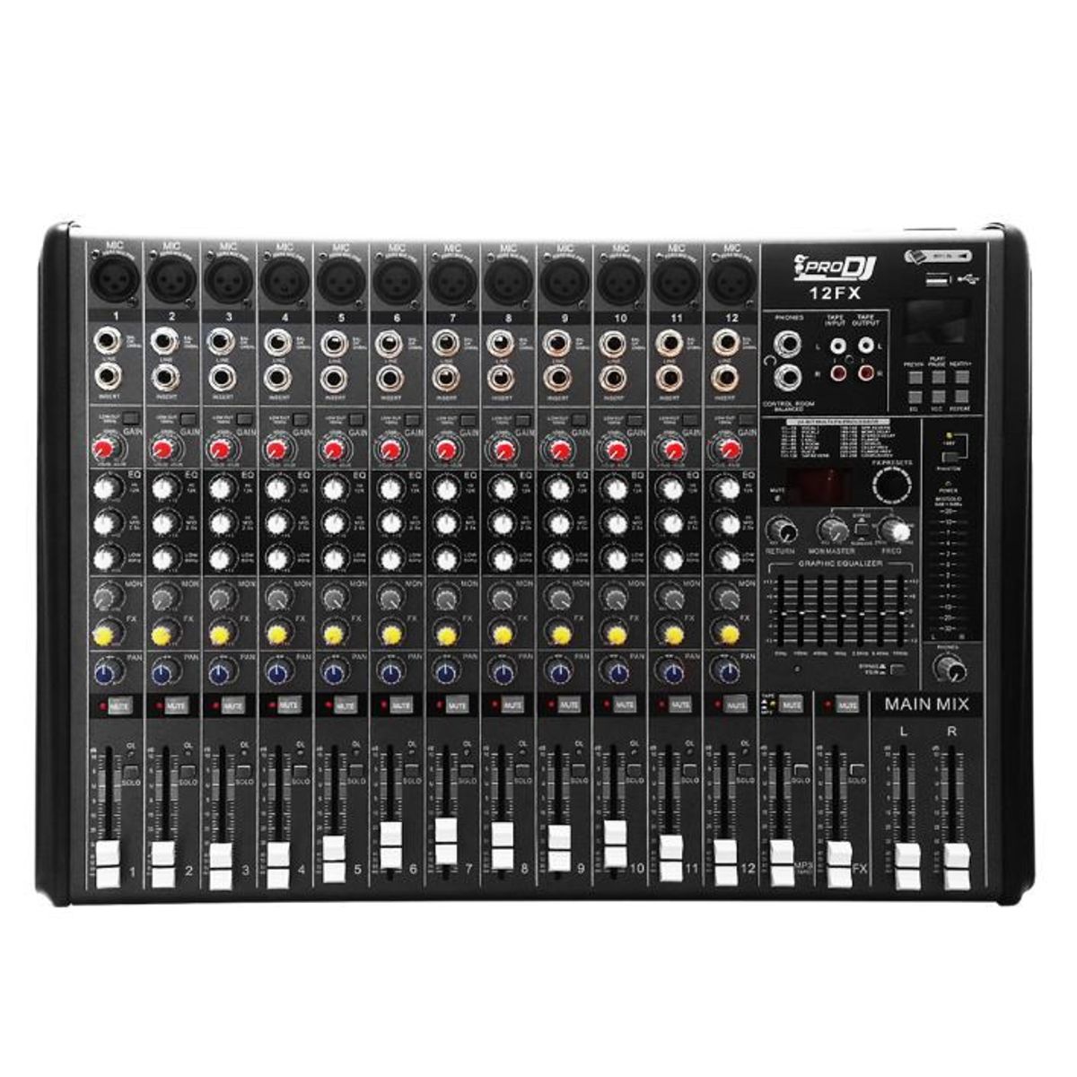 PRO DJ - Mezclador Análogo PRO DJ 12FX Negro