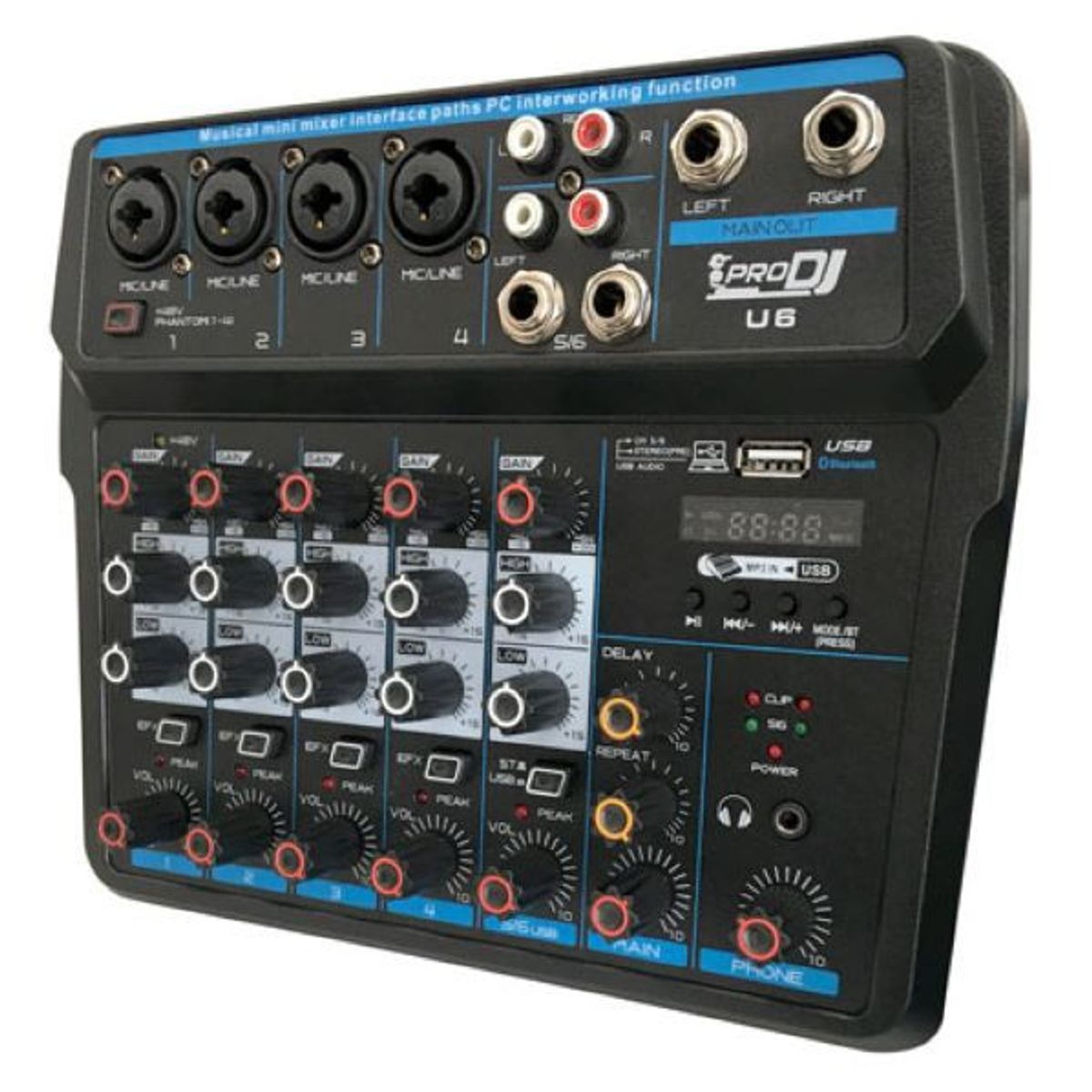 PRO DJ - Mezclador Análogo PRO DJ U6 Negro
