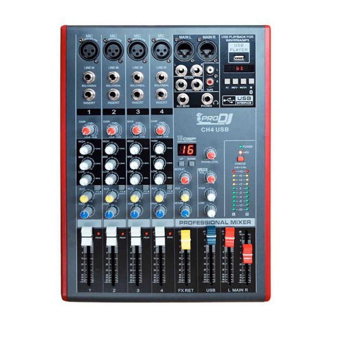 PRO DJ - Mezclador Análogo PRO DJ CH4 USB Negro