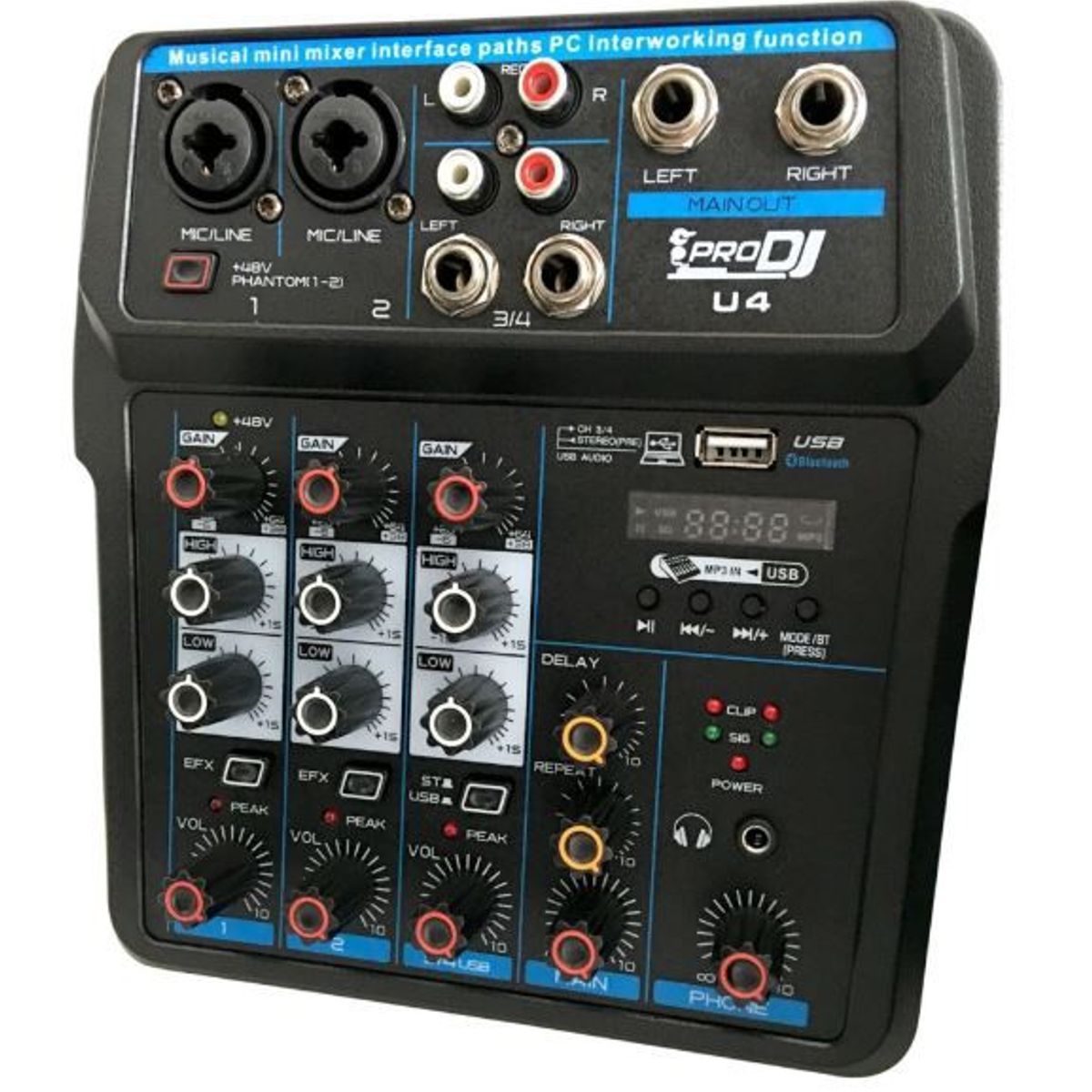PRO DJ - Mezclador Análogo PRO DJ U4 Negro