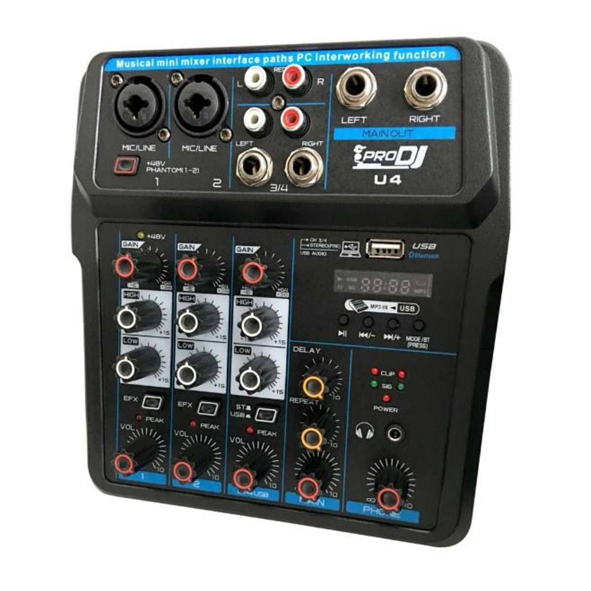 PRO DJ - Mezclador Análogo PRO DJ U4 Negro