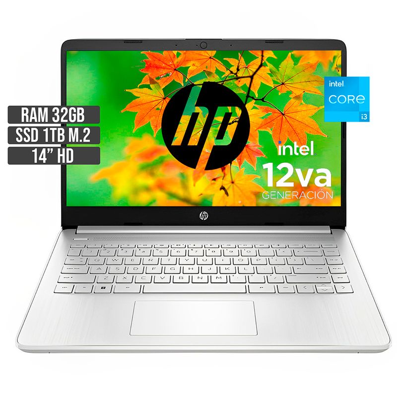 HP - Portátil HP Intel Core i3-1215U 32GB RAM 1TB SSD 14-DQ5012IA