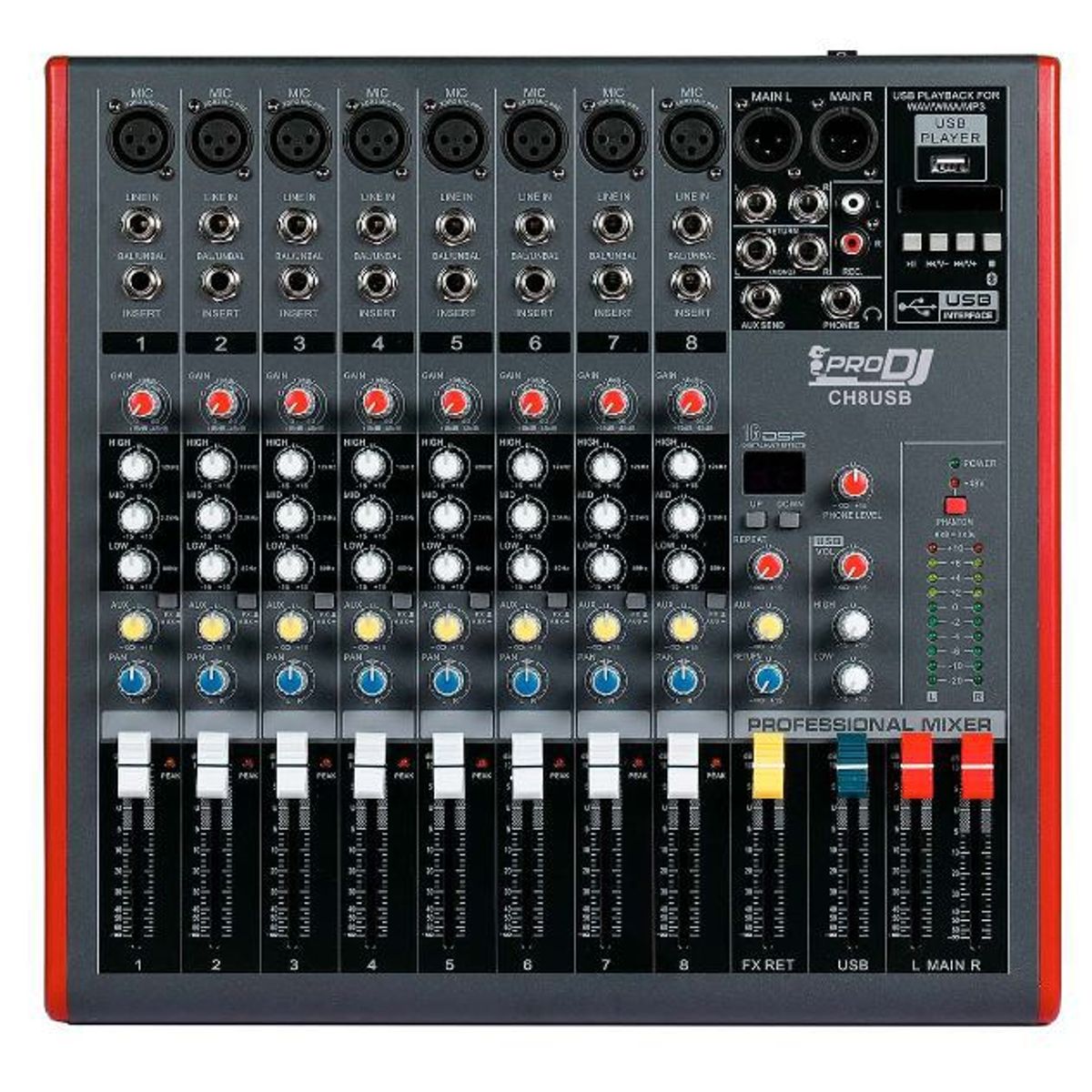 PRO DJ - Mezclador Análogo PRO DJ CH8 USB Negro