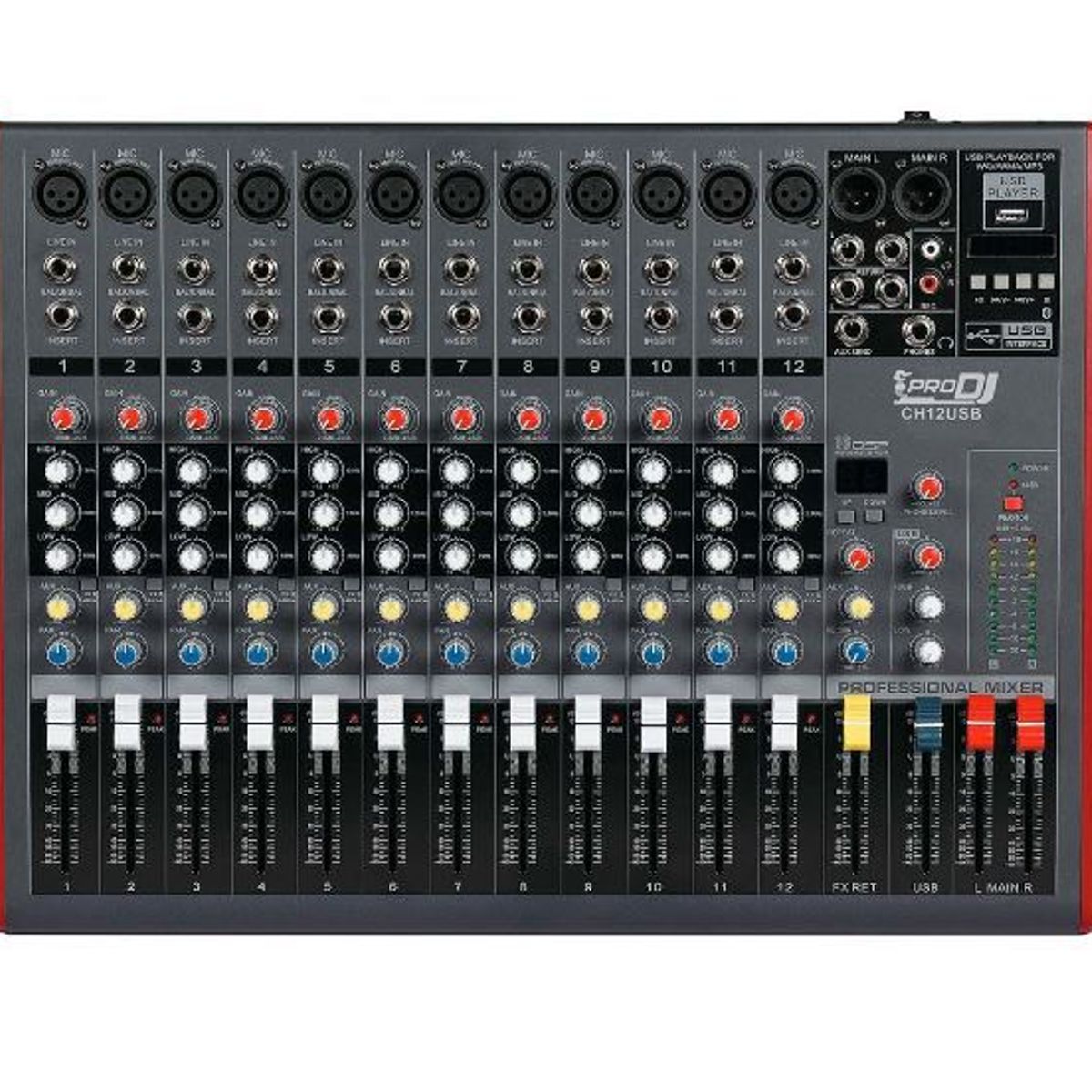 PRO DJ - Mezclador Análogo PRO DJ CH12 USB Negro