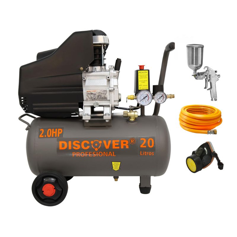 DISCOVER - Compresor 2HP + Aerografo + Manguera + Mascara DISCOVER