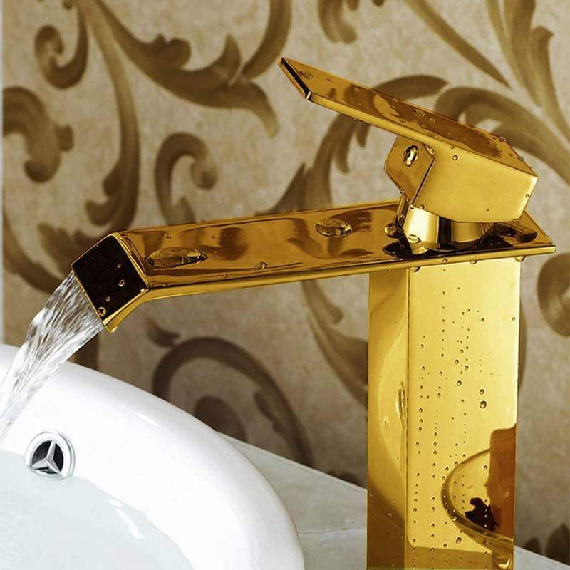 Griferia Lavamanos Monocontrol Cascada Imperial Oro Dorado