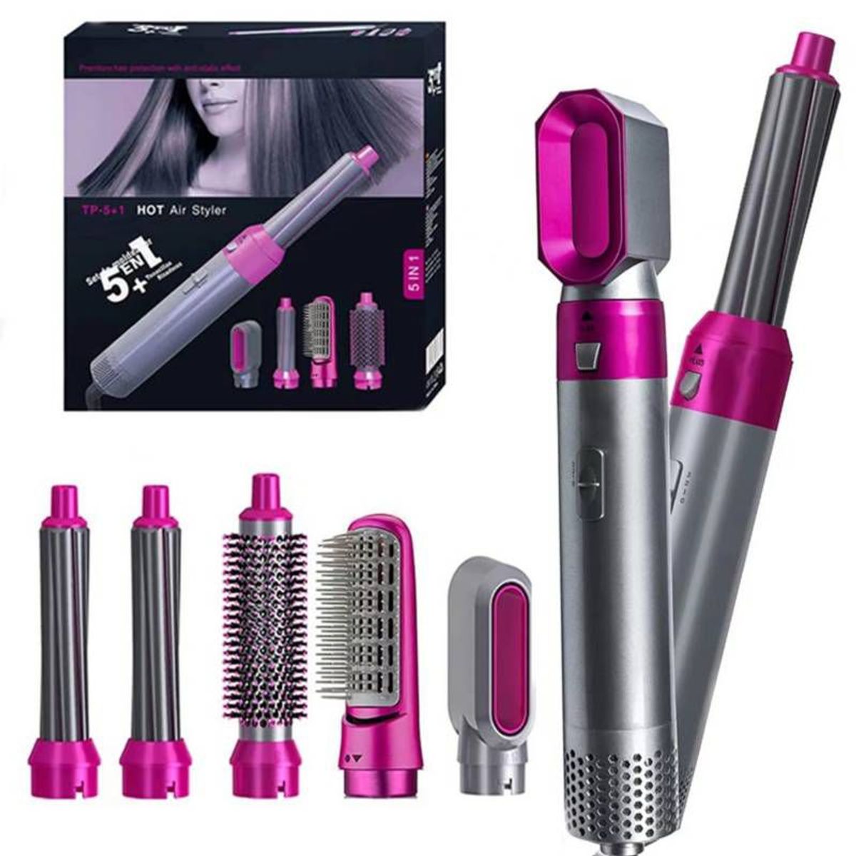 GENERICO - Cepillo Rizador Secador De Pelo Alisador Profesional 5 En 1