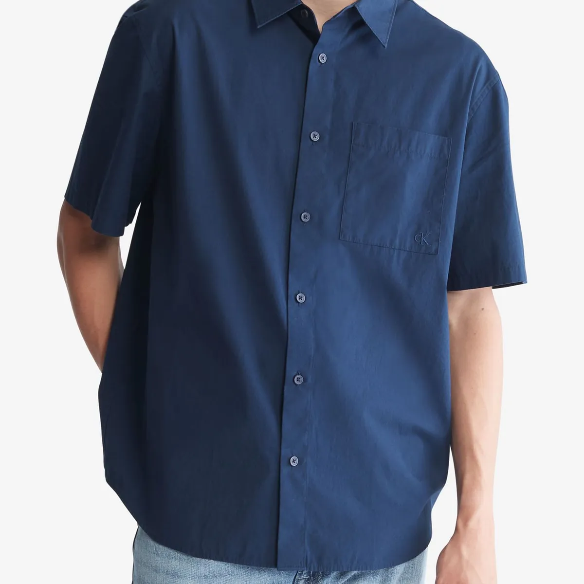 CALVIN KLEIN - Camisa Azul Sencilla Y Solida Con Logo Calvin Klein