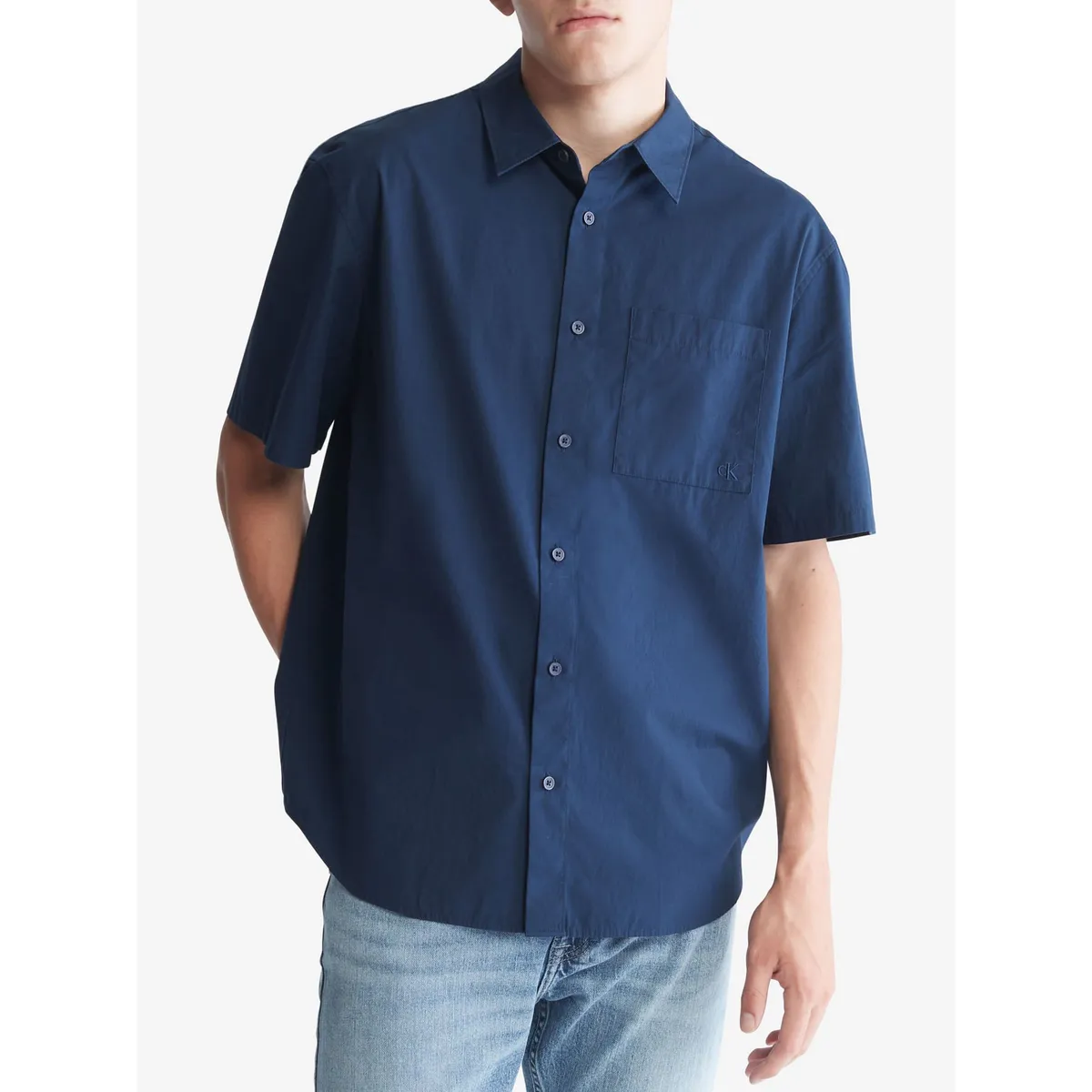 CALVIN KLEIN - Camisa Azul Sencilla Y Solida Con Logo Calvin Klein