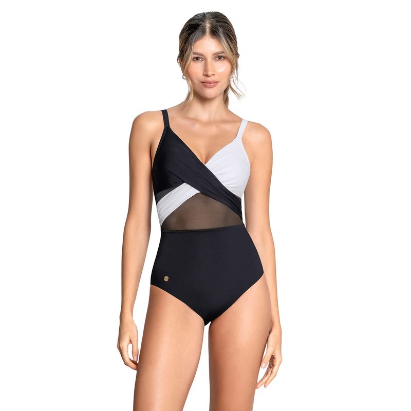 LEONISA - Vestido de baño entero control suave de abdomen elaborado con nylon reciclado