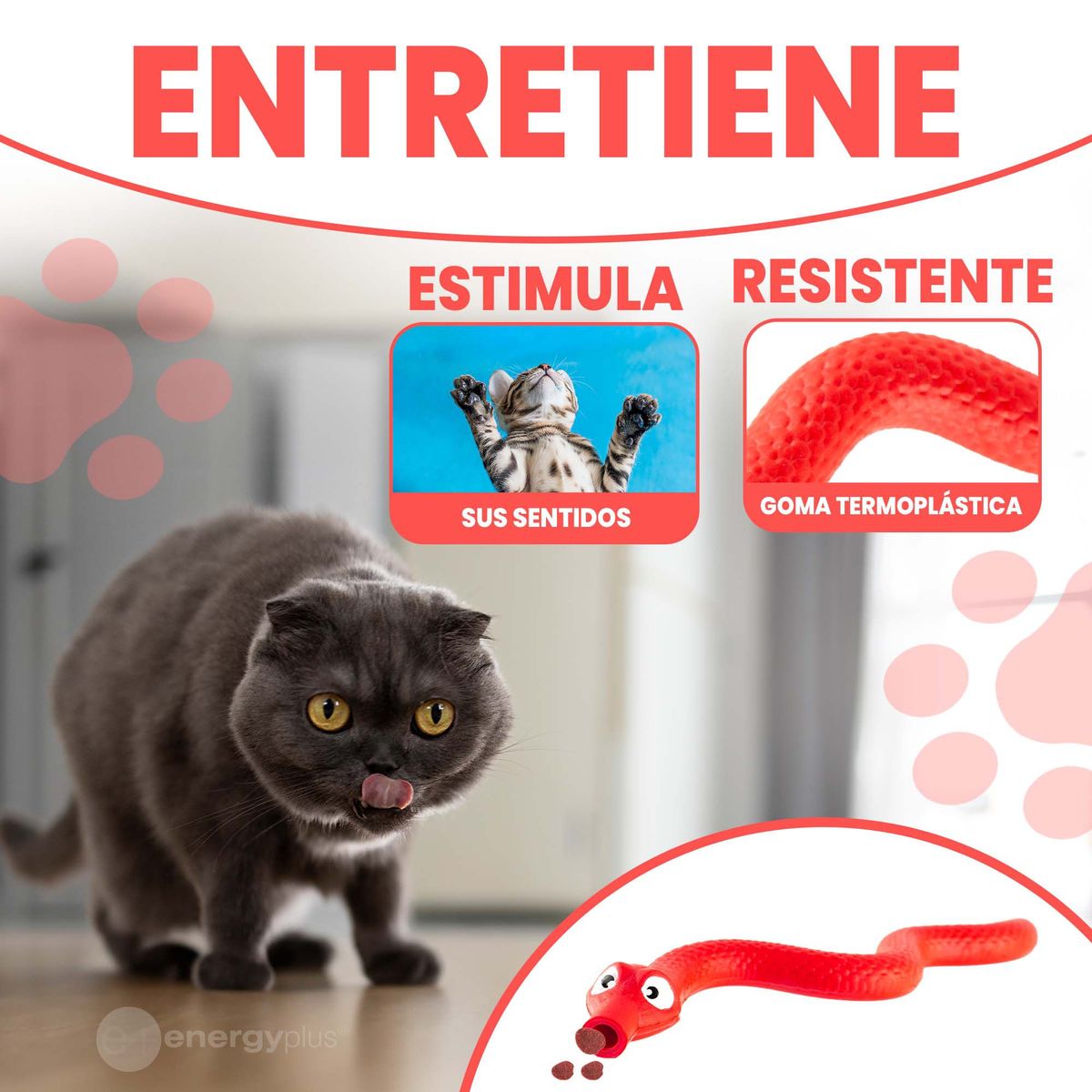 ENERGY PLUS - Serpiente con dispensador de alimentos, 17 cm gato Rojo