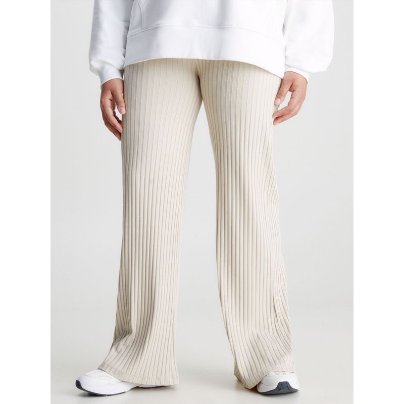 CALVIN KLEIN - Pantalón Acampanado De Punto De Canalé Mujer Beige Calvin Klein