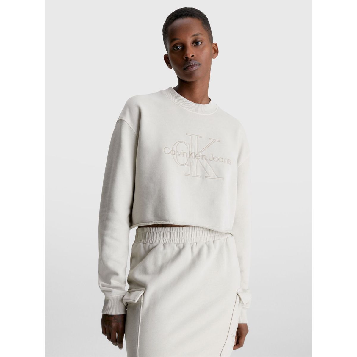 CALVIN KLEIN - Saco Cropped Bordada Calvin Klein Mujer Beige