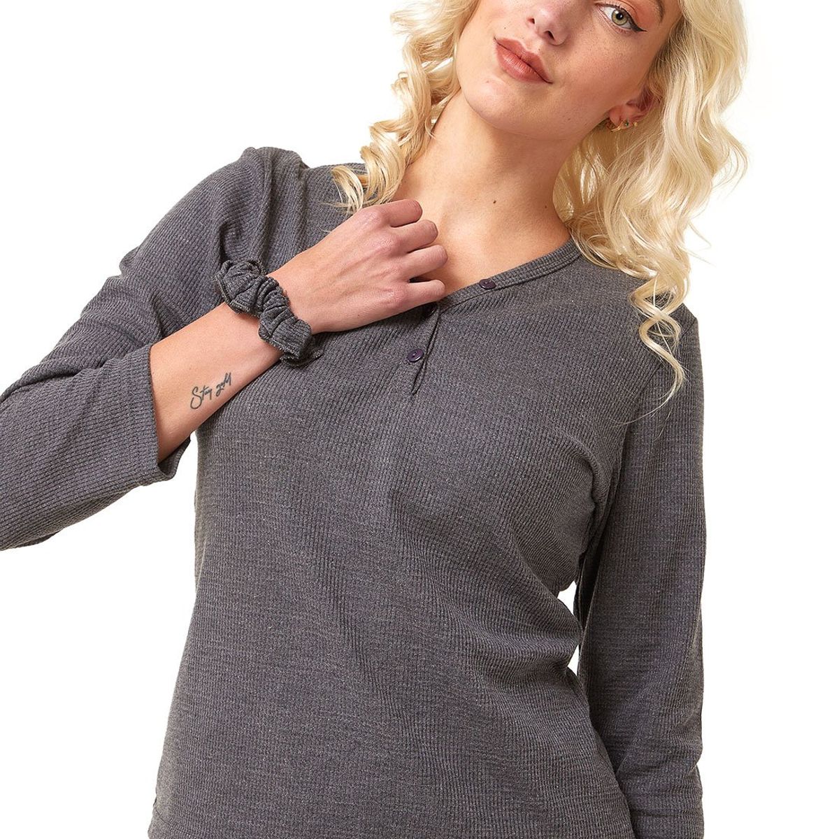 SANTANA - Camiseta Mujer Henley Santana Gris Oscuro