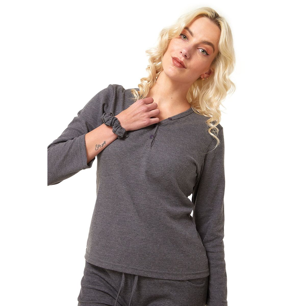 SANTANA - Camiseta Mujer Henley Santana Gris Oscuro