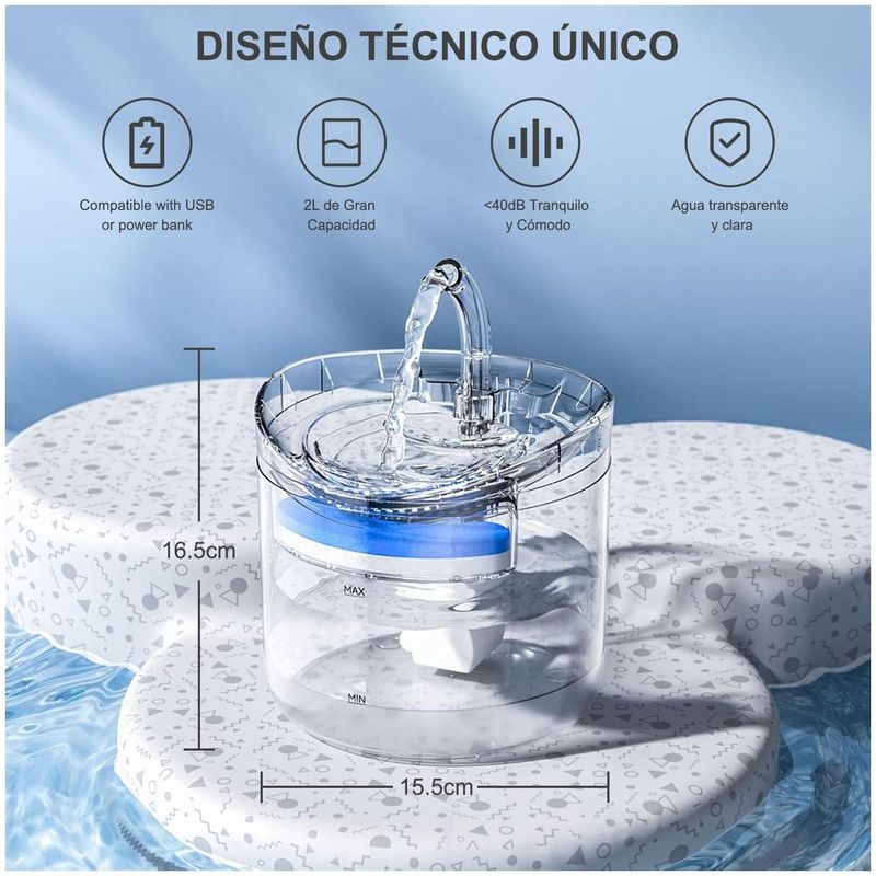 Fuente De Agua Gatos Bebedero Automatico Dispensador Agua ONE PIXEL |  falabella.com
