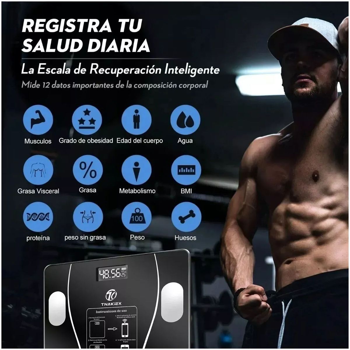 ONE PIXEL - Bascula Pesa Vidrio Inteligente Bluetooth Digital Con App