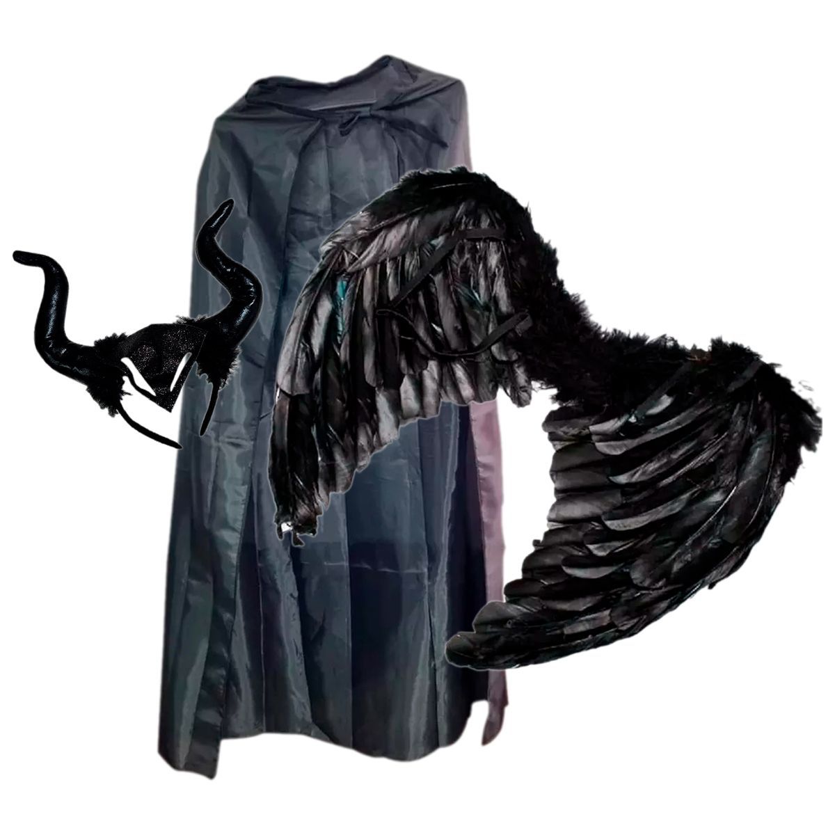 GENERICO - Capa Alas Cachos Cuernos Maléfica Disfraz Halloween adulto