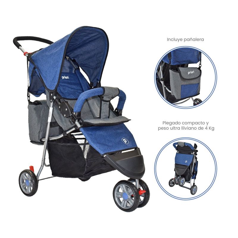 PRIORI - Coche Bebe Priori Tres Ruedas LivianoPañalera MLN Azul