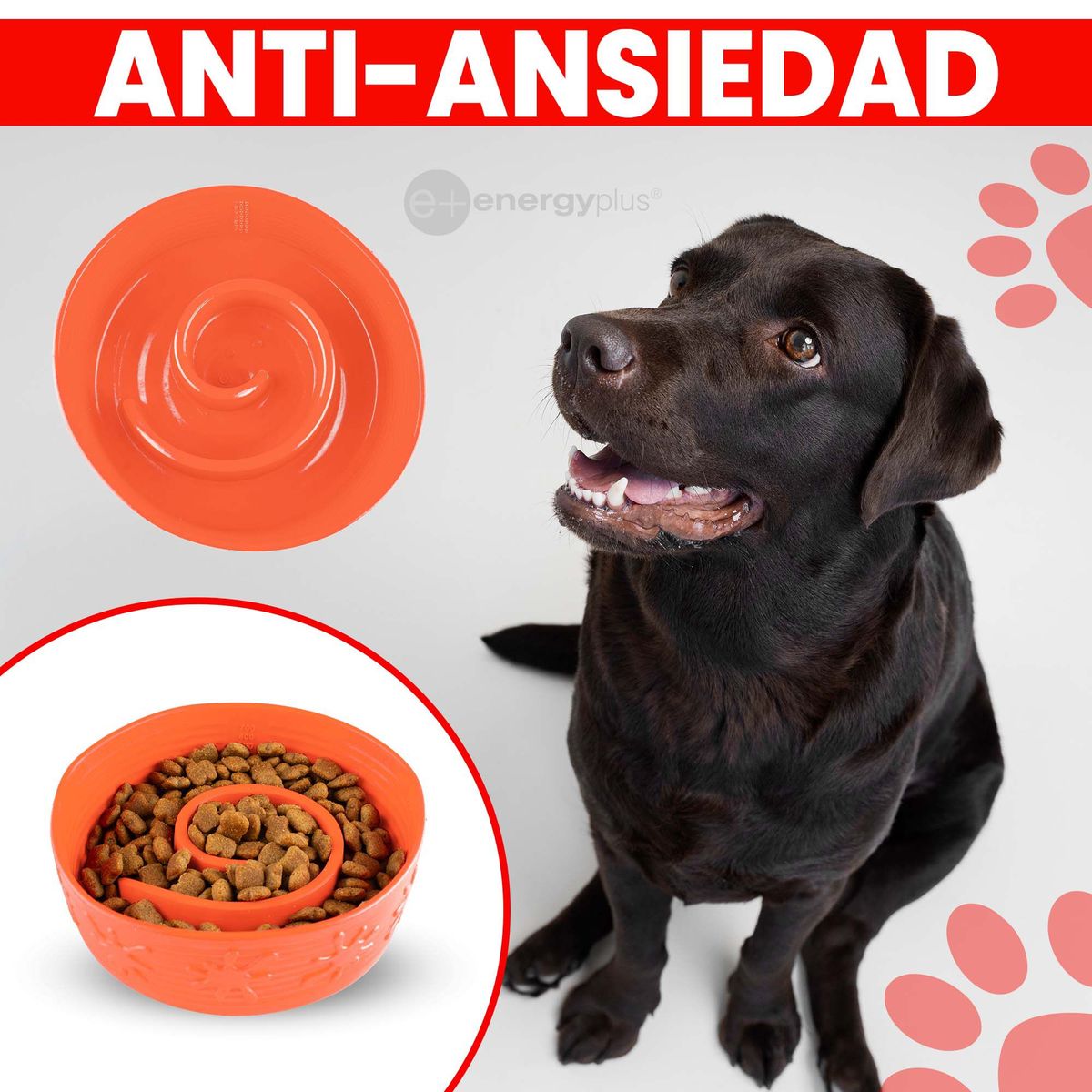 ENERGY PLUS - Plato Comedero Anti-Ansiedad para Perros Comer Lento Naranja