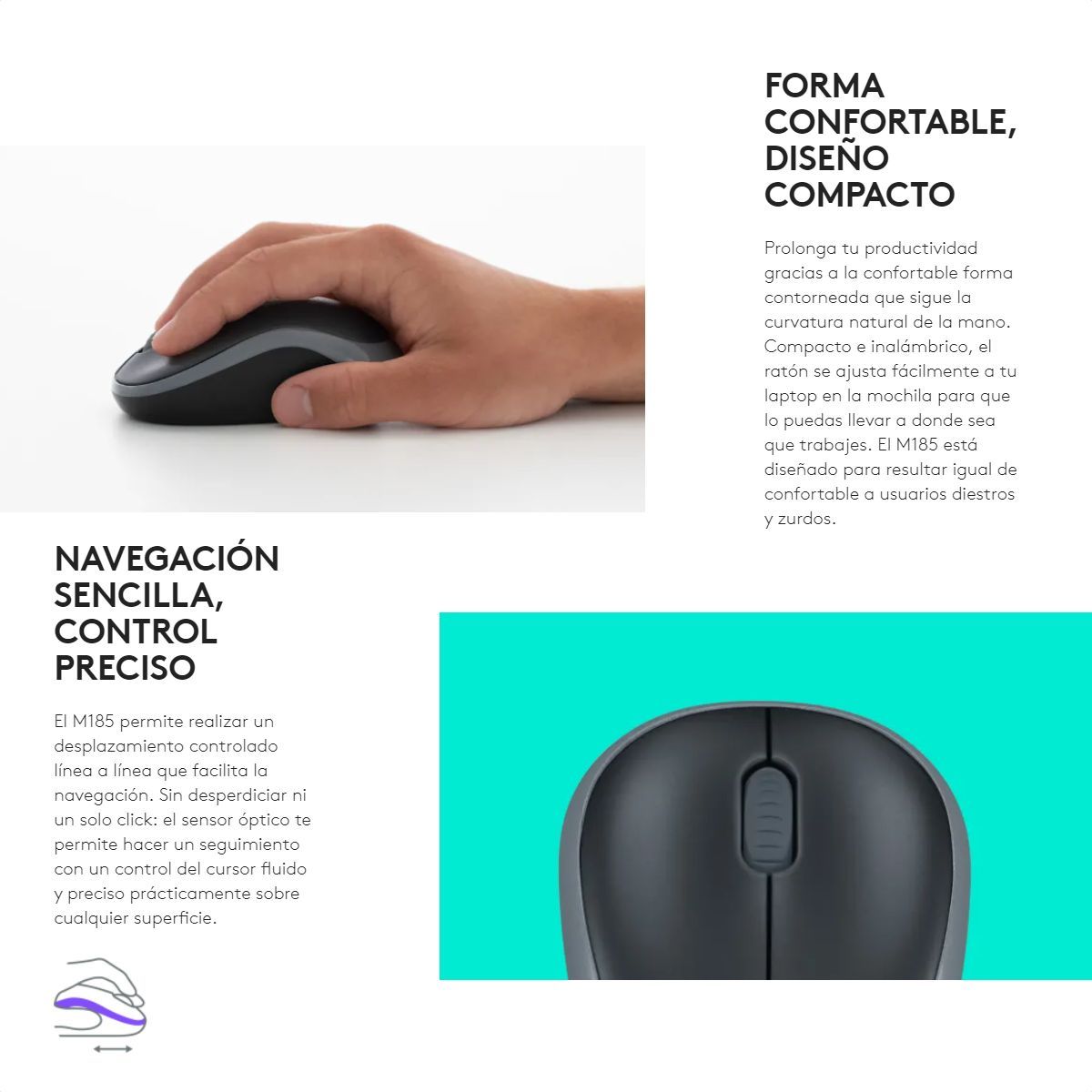 LOGITECH - Mouse Óptico Inalámbrico USB Logitech M185 · Win Mac Linux - Negro