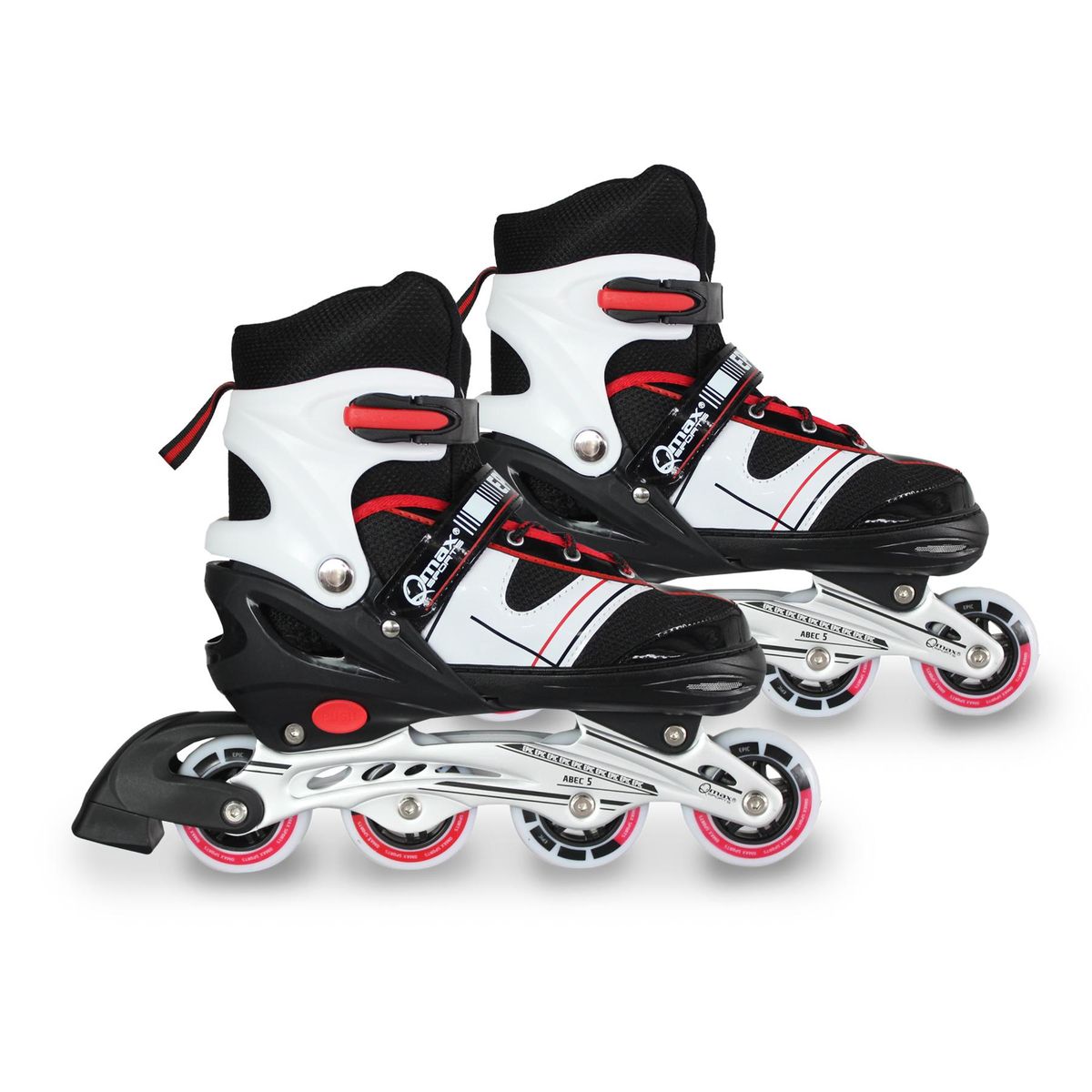 QMAX - Patines en linea Ajsutables + Kit Protección Niños Rojos 38-41