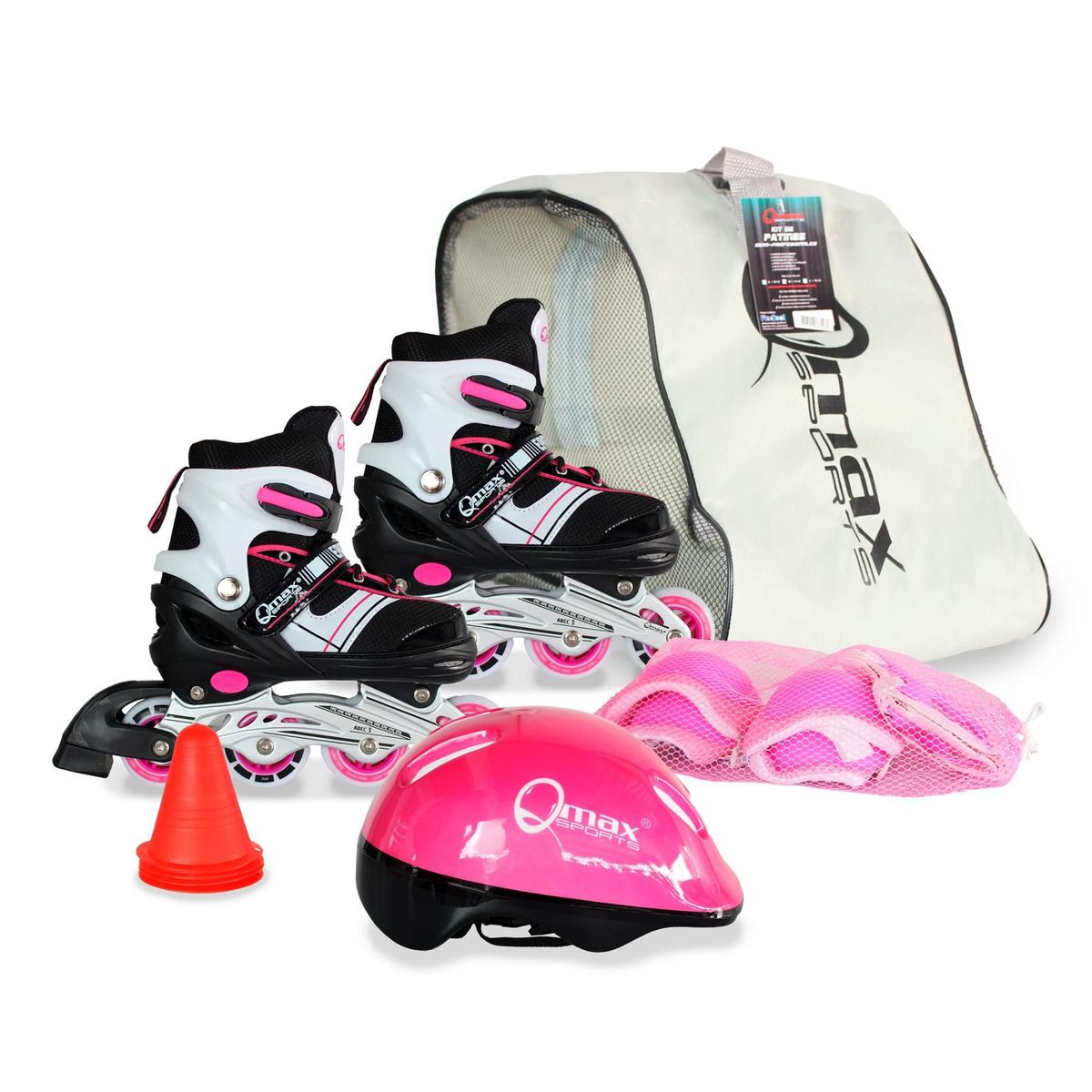 QMAX - Patines en linea Ajustables con Kit de Protección Niñas - Rosa 33-36