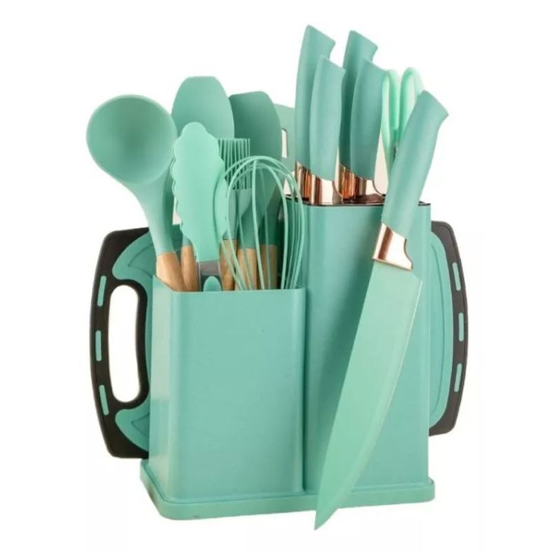 SHENGSHOU - Set 19 Piezas Utensilios De Cocina Silicona Resistente Calor