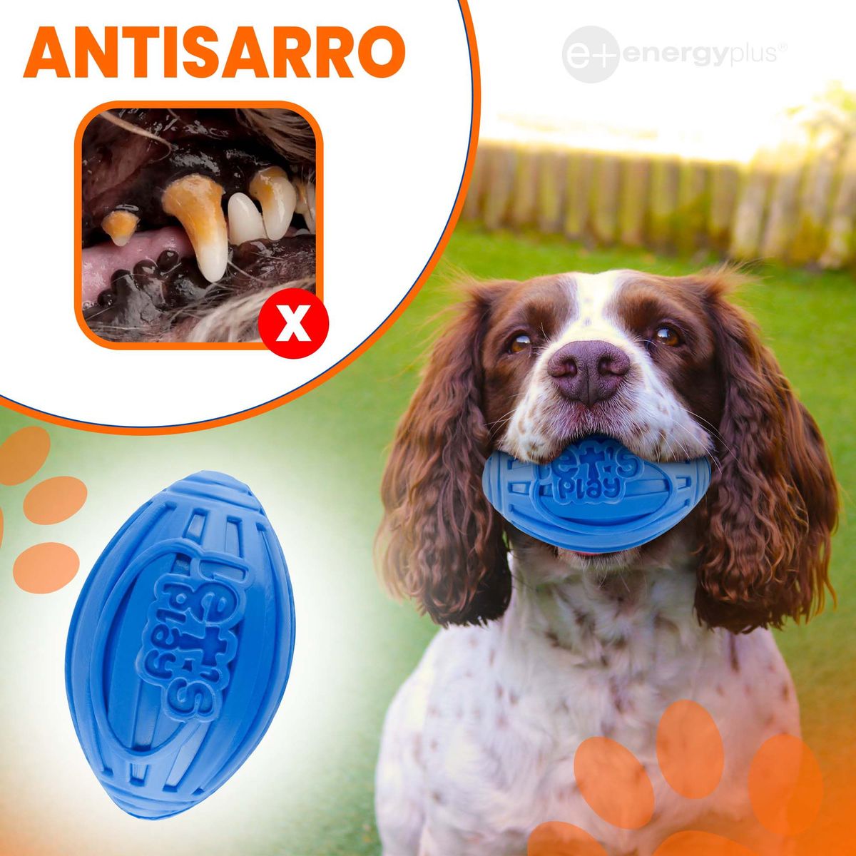 ENERGY PLUS - Juguete Perros Balón ovalado y chillón Resistente Azul