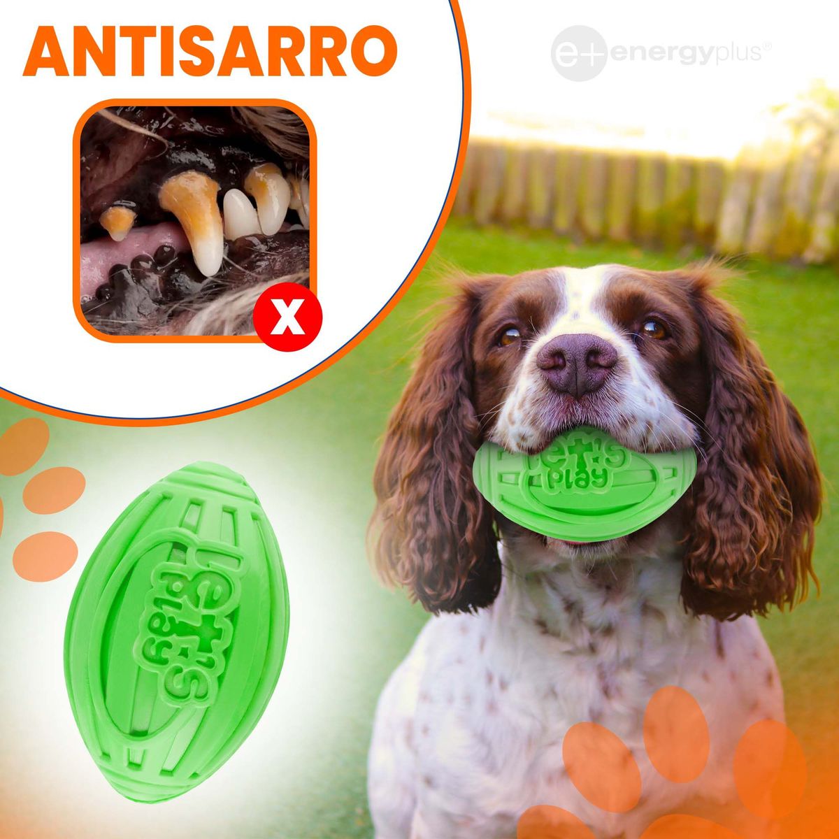 ENERGY PLUS - Juguete Perros Balón ovalado y chillón Resistente Verde