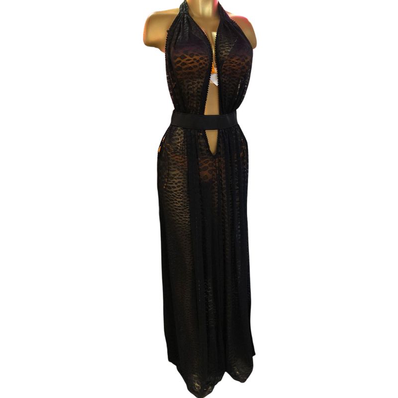 MANTARRAYA BEACHWEAR - Salida de Baño Larga Encaje Vestido Playa y Verano - Negro