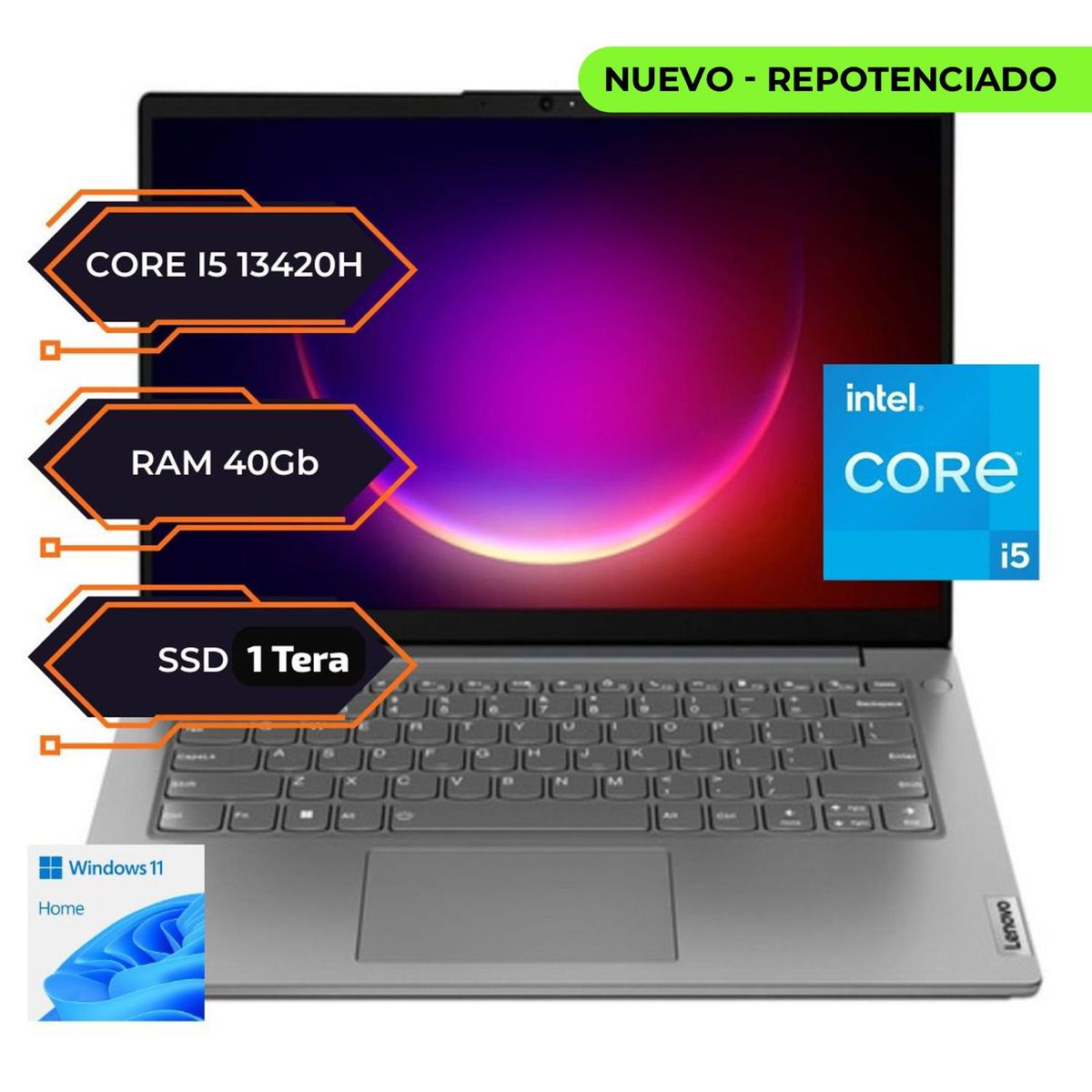 LENOVO - Portatil Lenovo Intel Core i5 13420H Generación 13 - Ram 40Gb - SSD 1Tera - Win 11 - 14" FHD.