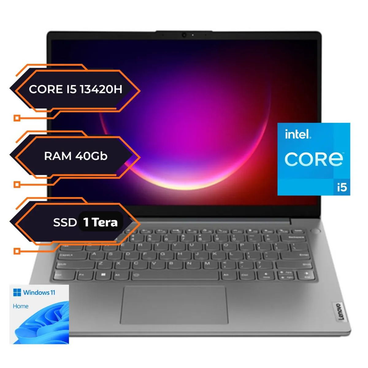 LENOVO - Portatil Lenovo Intel Core i5 13420H Generación 13 - Ram 40Gb - SSD 1Tera - Win 11 - 14" FHD.