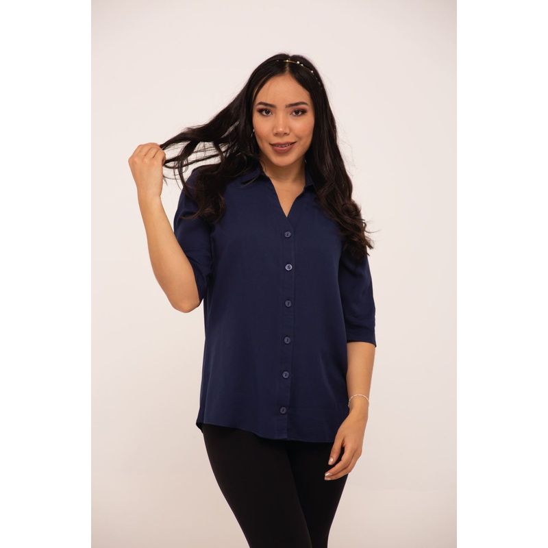 L Y H - Blusa Para Mujer Manga 3/4 Azul Marca L&H