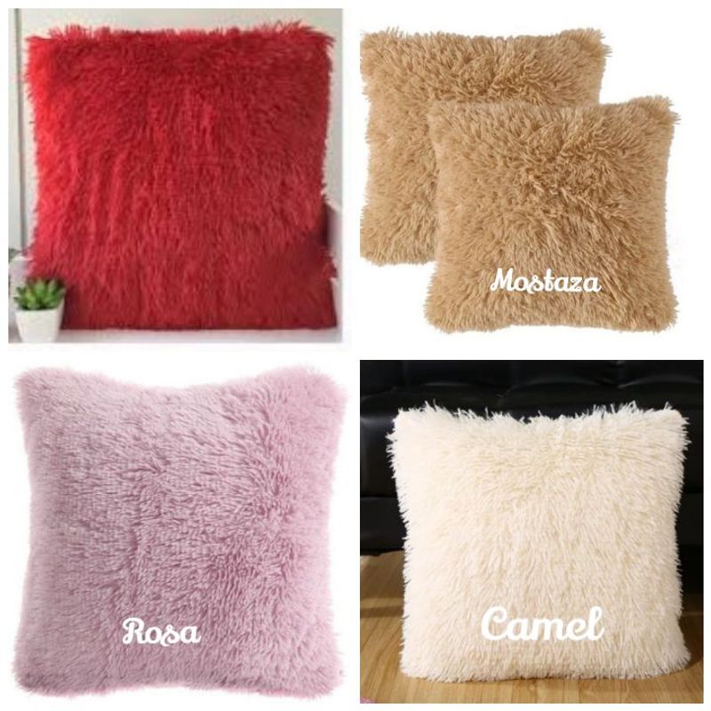 SIRENITAS - Funda cojín decorativo 45x45 cm peluches peludos sala Marfil Camel