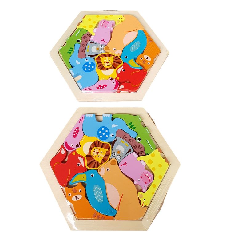 GENERICO - Tangram Hexagonal Madera Animales Salvages Puzzle