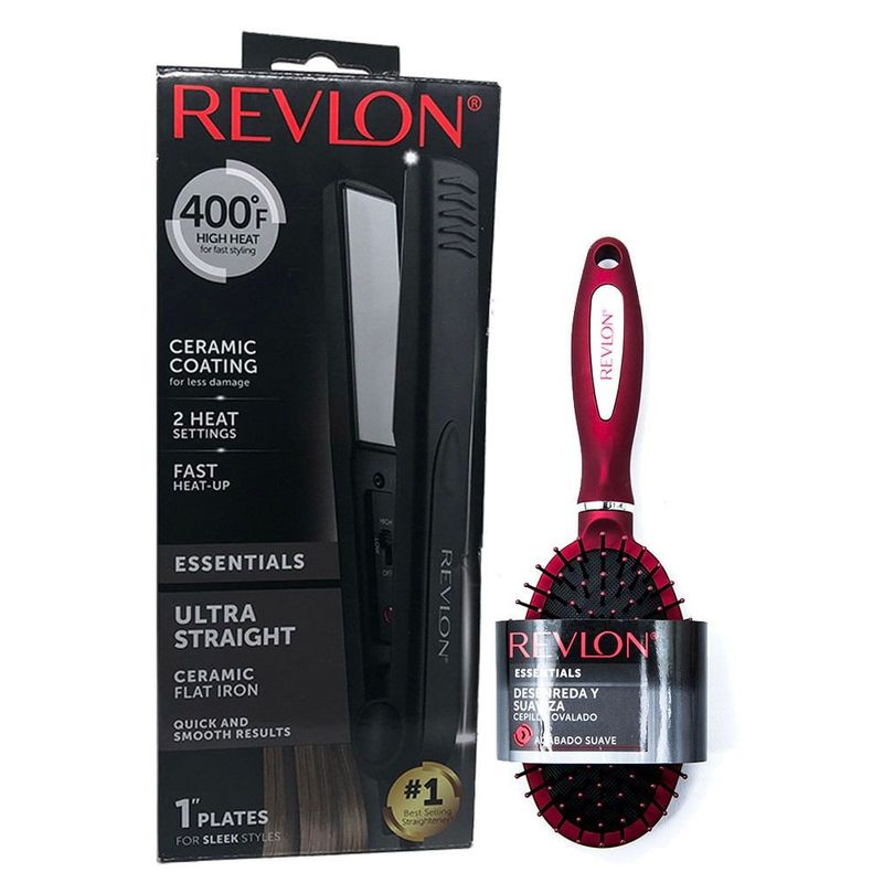 REVLON - Kit Plancha Revlon Ceramic Flat + Cepillo Ovalado