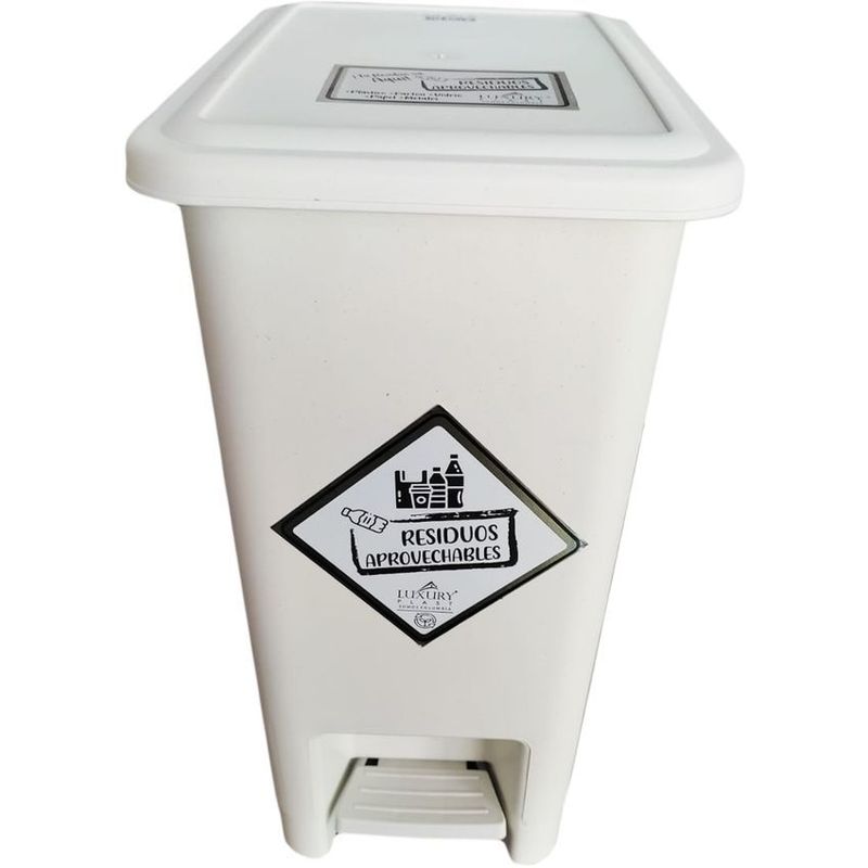 GENERICO - Caneca papelera de 12 litros de pedal blanca con pisa bolsa.